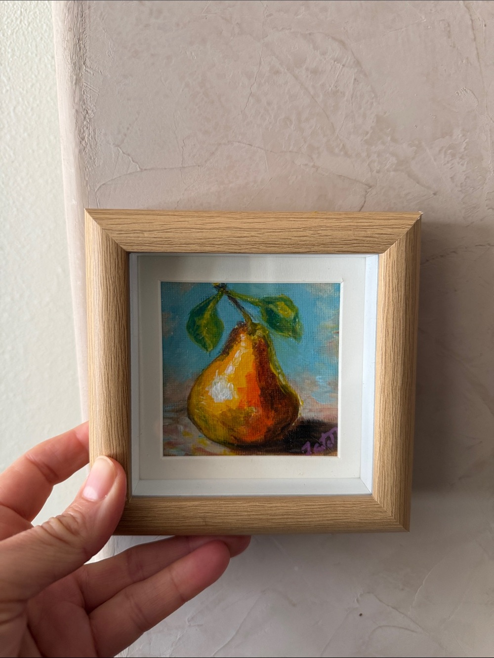 Framed Pear Still Life Wall Art - Natural Wood Frame